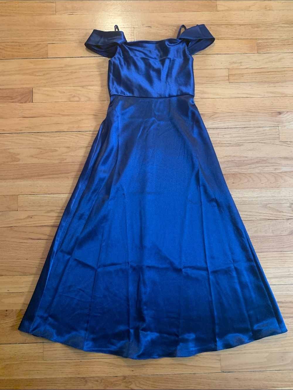 David’s Bridal Junior Bridesmaid Dress Girls sz 8 Satin Navy Maxi Dress